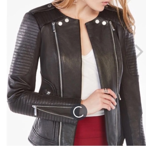 New BCBG BCBGMaxazria Black Moto Biker Leather Jacket Blake - Picture 2 of 14